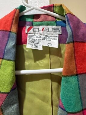 Women’s 80’s Vintage Multicolored Chaus Checkered Neon Blazer, size 10